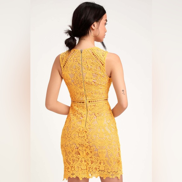 Lulu’s Dream Life Yellow Lace Bodycon Dress size XS - Picture 3 of 6